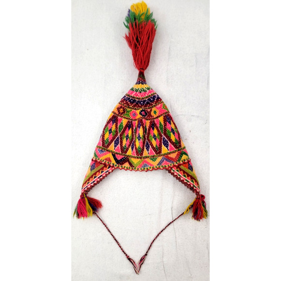 Vintage Handwoven Andean Wool Chullo Hat Earflaps & Tassels - Picture 10 of 12